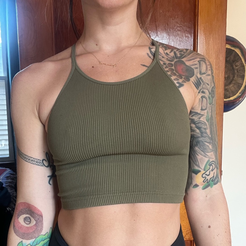 Free People Ribbed Crop in Green (XS)